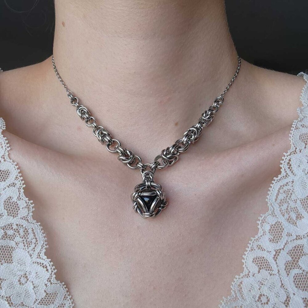 Goth chunky silver and black choker necklace